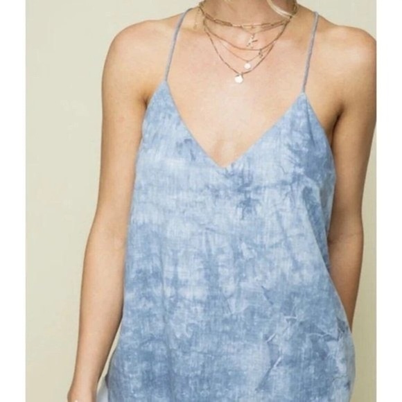 cloth & stone Tops - Cloth & Stone Chambray Acid Wash Spaghetti Strap Long Cami / Tank Size Large